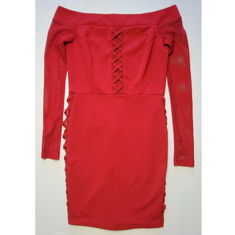 Red Fishnet Sexy Bodycon Dress